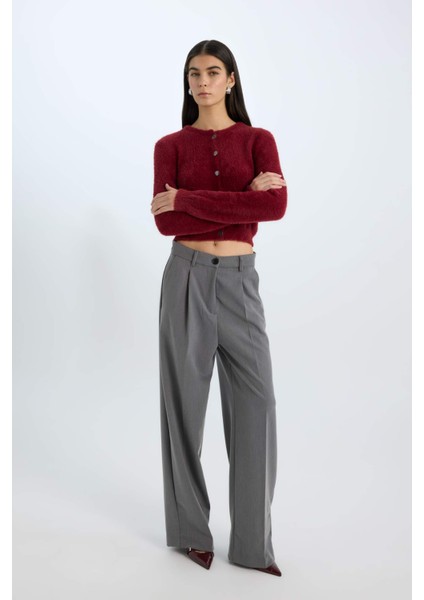 Regular Fit Bisiklet Yaka Düğmeli Triko Bordo Hırka E2428AX24WN fiyatları