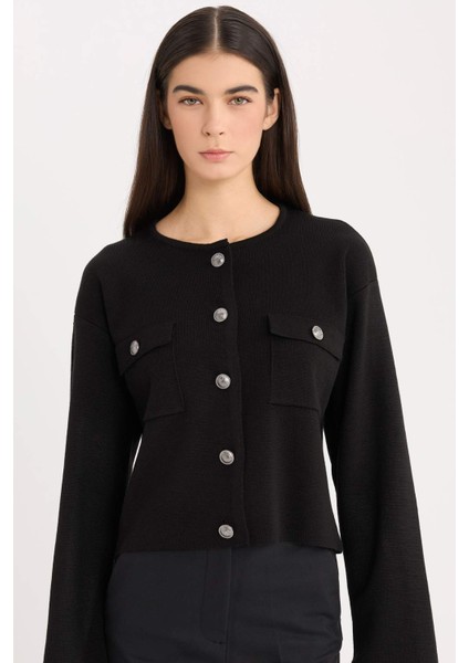 Regular Fit Bisiklet Yaka Düğmeli Triko Hırka E5562AX24CW