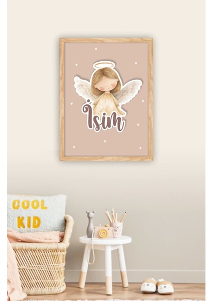 Isme Özel Boyutlu Melek Figürlü Ahşap Çerçeve 30X40 cm Pano, Hastane Odası Kapı Süsü, Çocuk Odası, Dekorasyon fiyatları