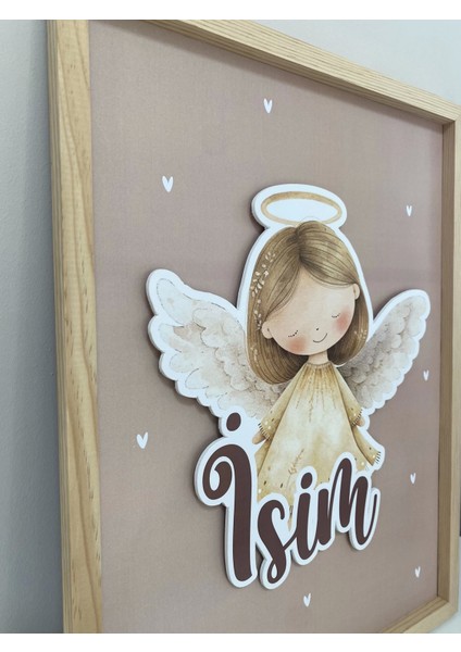 Isme Özel Boyutlu Melek Figürlü Ahşap Çerçeve 30X40 cm Pano, Hastane Odası Kapı Süsü, Çocuk Odası, Dekorasyon fırsatları