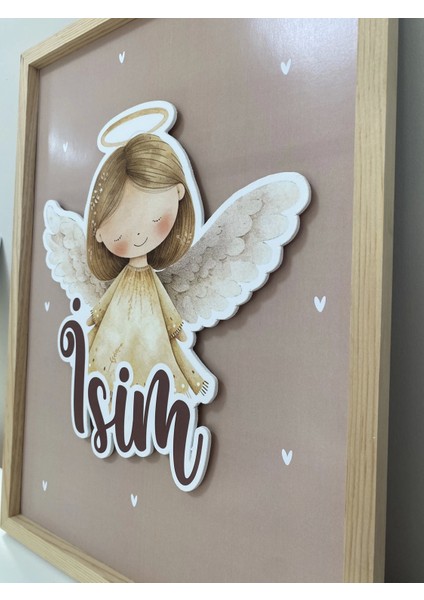 Isme Özel Boyutlu Melek Figürlü Ahşap Çerçeve 30X40 cm Pano, Hastane Odası Kapı Süsü, Çocuk Odası, Dekorasyon indirimleri