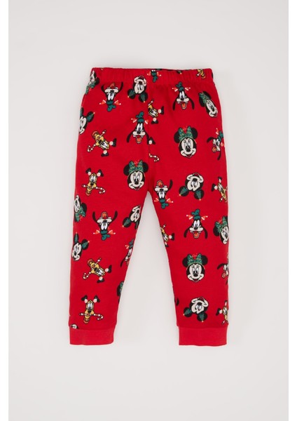 Kız Bebek Disney Mickey & Minnie Yılbaşı Temalı Pijama Takımı Bisiklet Yaka Uzun Kollu Üst Beli Lastikli Alt D7162A524WN