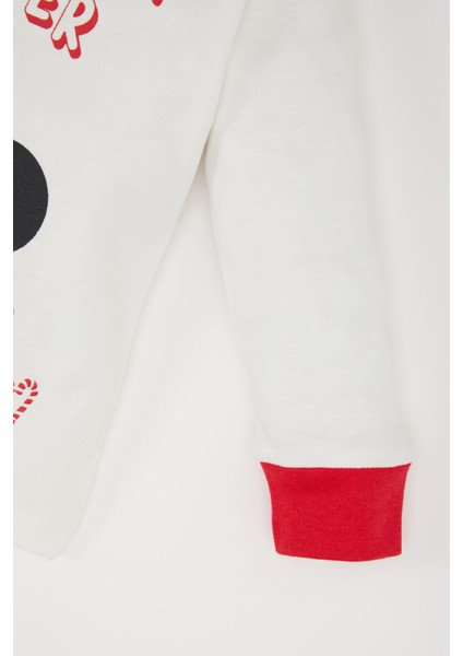 Kız Bebek Disney Mickey & Minnie Yılbaşı Temalı Pijama Takımı Bisiklet Yaka Uzun Kollu Üst Beli Lastikli Alt D7162A524WN