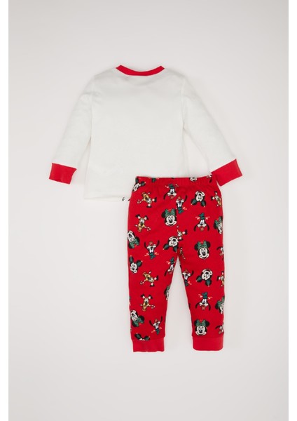 Kız Bebek Disney Mickey & Minnie Yılbaşı Temalı Pijama Takımı Bisiklet Yaka Uzun Kollu Üst Beli Lastikli Alt D7162A524WN