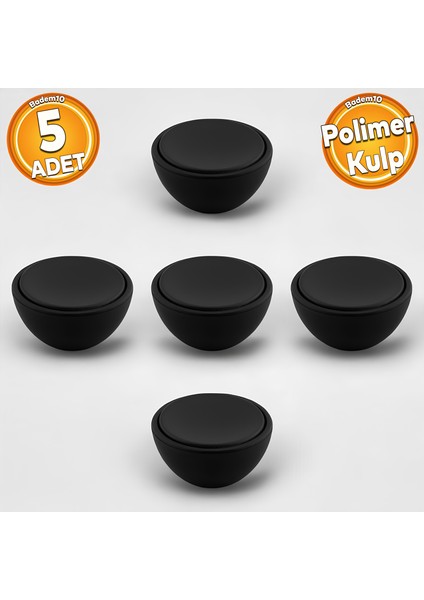 Piyano Polimer Düğme Kulp İçbükey Mat Siyah Dolap Mobilya Mutfak Dolabı Çekmece Kulpu Kulbu 5 ADET