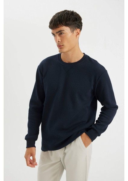 Regular Fit Bisiklet Yaka Waffle Uzun Kollu Tişört C1882AX24AU