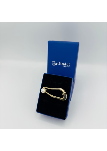 Modern Incili Küçük Tasarım Gold Broş