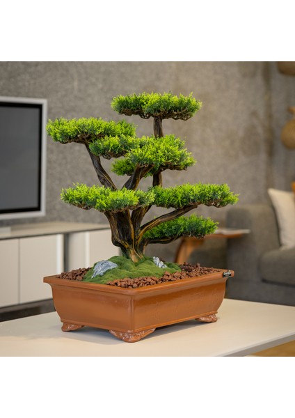 Atlas Bonsai-1 Masaüstü Kullanıma Uygun Doğal Ağaç Gövdeli Yapay Bonsai Ağacı - 50X60 cm