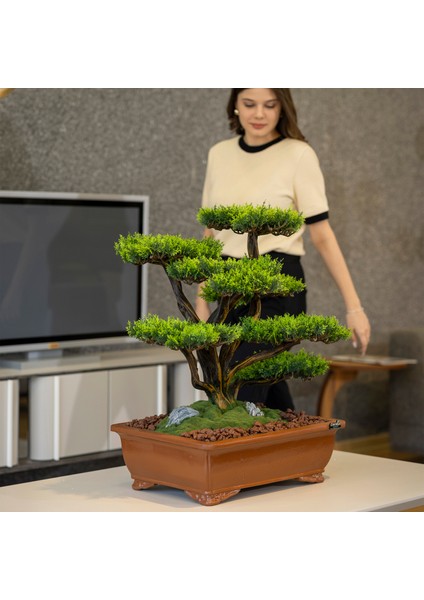 Atlas Bonsai-1 Masaüstü Kullanıma Uygun Doğal Ağaç Gövdeli Yapay Bonsai Ağacı - 50X60 cm fırsatları