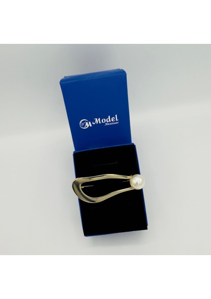 Modern Incili Tasarım Büyük Gold Broş