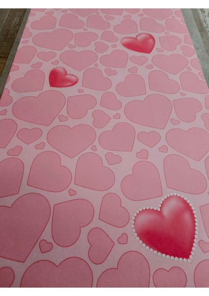 Pembe Kalp Desenli Hava Alabilen Silinebilir Kız Çocuk Odası Duvar Kağıdı 5 M²
