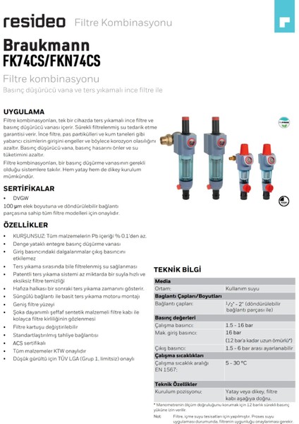 FK74CS -11/4AA Basınç Düşürücülü Ters Yıkamalı Filtre