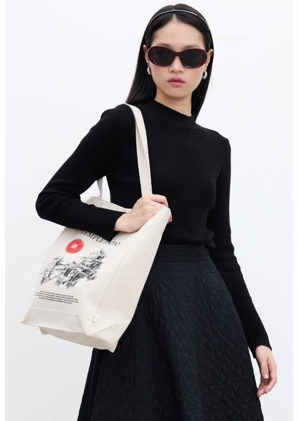 Baskılı Kadın Körüklü Bez Çanta Kanvas Kumaşla Şık Tasarım 40x35 cm Japan