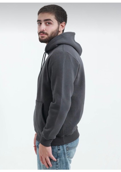 Gri Renkli Kapüşonlu Kanguru Cepli Sweatshirt