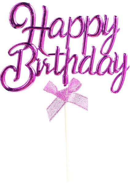 Pasta Üstü Happy Birthday Yazılı Süs & Toppers (Pembe)
