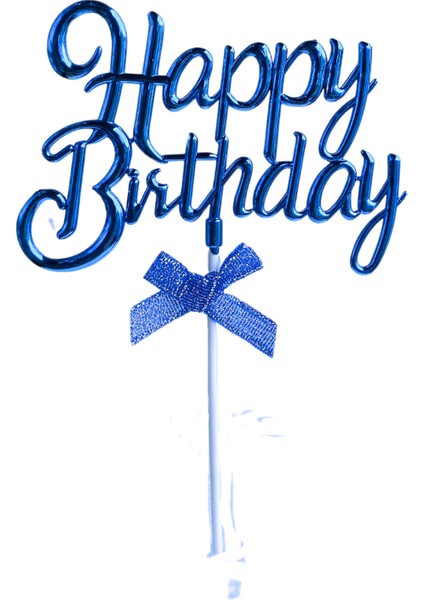 Pasta Üstü Happy Birthday Yazılı Süs & Toppers (Neon Mavi)