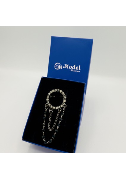 Yuvarlak Beyoğlu Siyah Taşlı Sallantılı Broş fırsatları