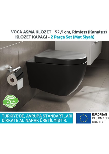 Aqua Bagno Voca Asma Klozet - 54 cm Mat Siyah - Set 2 Parça - Dp Kapak Dahil