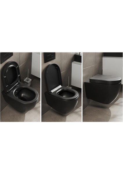 Aqua Bagno Voca Asma Klozet - 54 cm Mat Siyah - Set 2 Parça - Dp Kapak Dahil