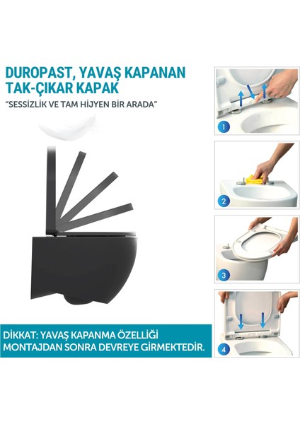 Aqua Bagno Voca Asma Klozet - 54 cm Mat Siyah - Set 2 Parça - Dp Kapak Dahil