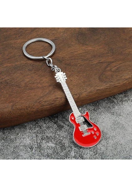 Gitar Kırmızı Gitarist Hediye Anahtarlık Veya Çanta Süsü