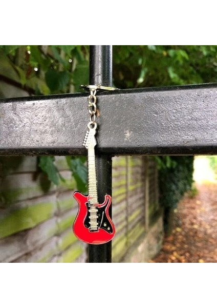Gitar Kırmızı Gitarist Hediye Anahtarlık Veya Çanta Süsü