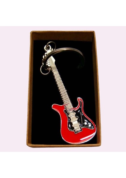 Gitar Kırmızı Gitarist Hediye Anahtarlık Veya Çanta Süsü