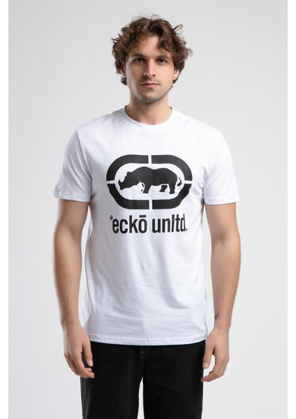 Marc Beyaz - Siyah Bisiklet Yaka Baskılı Standard Fit Erkek Tshirt