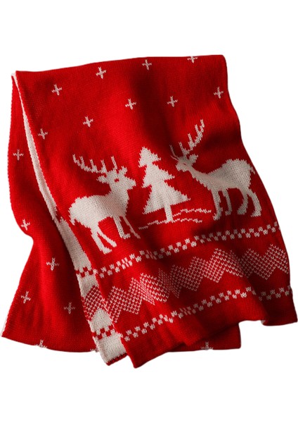 Çok Yönlü Noel Örme Yün Kırmızı Eşarp Geyik Geyik Baskı Kar Tanesi Sıcak Kişiselleştirilmiş Çift Eşarp Öğrenci (Yurt Dışından)