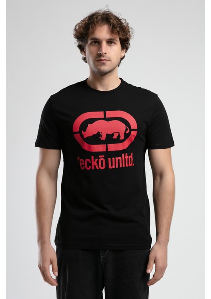 ECKO UNLTD Marc Siyah Kırmızı Bisiklet Yaka Baskılı Standard Fit Erkek Tshirt
