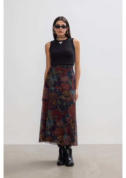 Floral Desenli Tül Etek modelleri