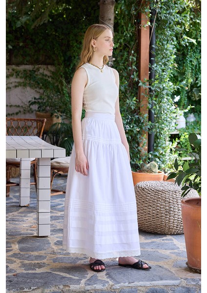 Beyaz Romantik Poplin Etek fırsatları