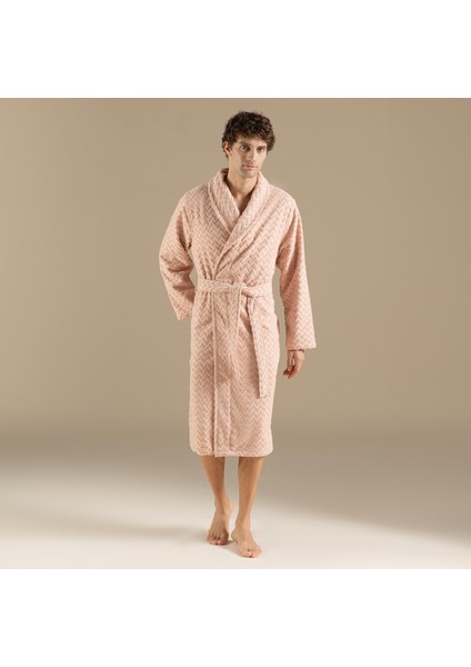 Koyu Somon Zigzag Desenli Erkek Bornoz Pamuklu Çift Kişilik