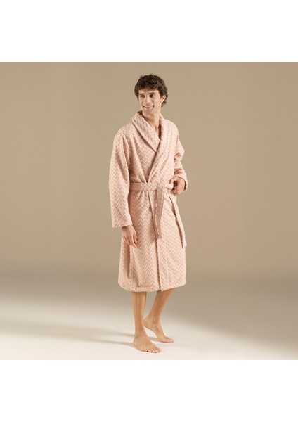 Koyu Somon Zigzag Desenli Erkek Bornoz Pamuklu Çift Kişilik fiyatları