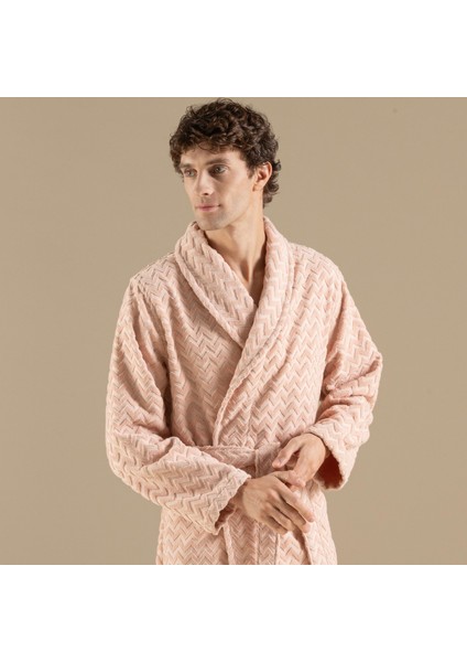 Koyu Somon Zigzag Desenli Erkek Bornoz Pamuklu Çift Kişilik modelleri