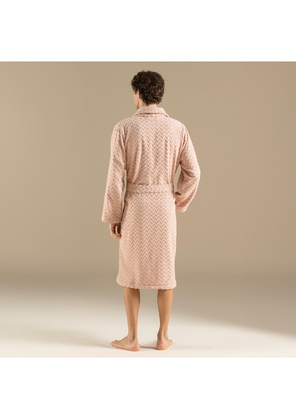 Koyu Somon Zigzag Desenli Erkek Bornoz Pamuklu Çift Kişilik fırsatları