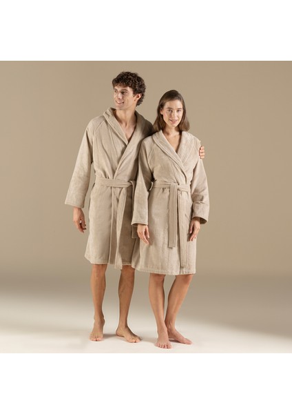 Solid Unisex Bornoz Koyu Bej