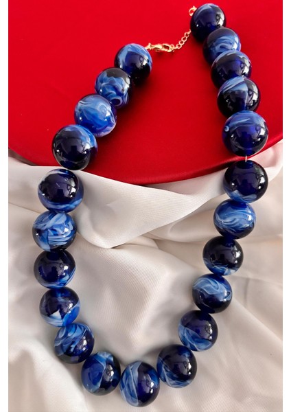 Büyük Boncuklu Kadın Kolye 14 mm Mavi Boncuklarla Şık Tasarım 40 cm fiyatları