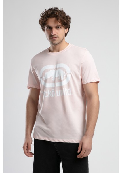 Marc Pembe Bisiklet Yaka Baskılı Standard Fit Erkek Tshirt