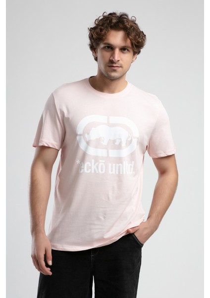 Marc Pembe Bisiklet Yaka Baskılı Standard Fit Erkek Tshirt