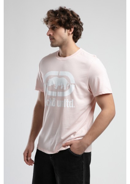 Marc Pembe Bisiklet Yaka Baskılı Standard Fit Erkek Tshirt