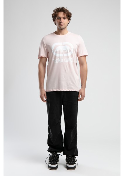 Marc Pembe Bisiklet Yaka Baskılı Standard Fit Erkek Tshirt