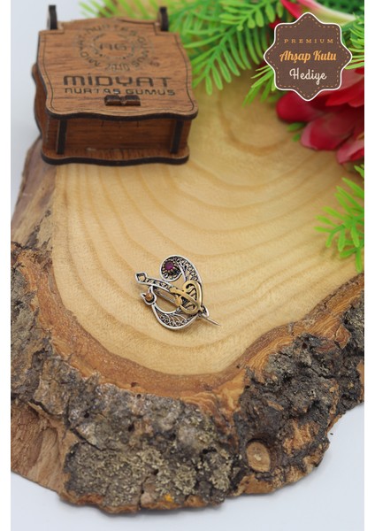Yakut Taşlı Elif Vav Model 925 Ayar Gümüş Oksitli Telkari Broş 201023408 fiyatları