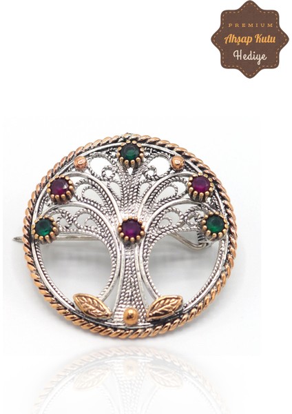 Hayat Ağacı Işlemeli 925 Ayar Gümüş Saf Telkari Broş 201023445