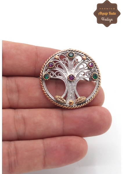Hayat Ağacı Işlemeli 925 Ayar Gümüş Saf Telkari Broş 201023445 fırsatları