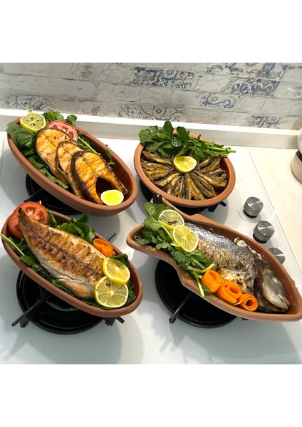 2'li Toprak Sırlı Oval Balık Güveci Pişirme Tavası 30X15X4