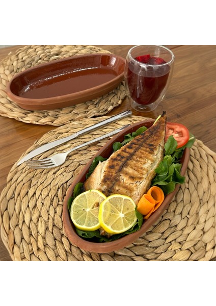 3'lü Toprak Sırlı Balık Güveci-Balık Tavası 27X13X4