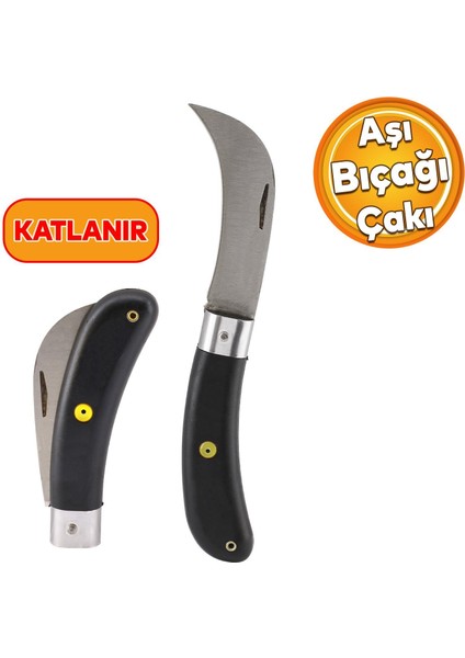 Eğri Uçlu Aşı Bıçağı Bağ Bıçağı Çakısı + Düz Uçlu Ağaç Bağ Budama Açı Bıçak + (2'li Set)