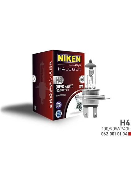 Nıken H4 100W/90W Halojen Ampul P43T 12V