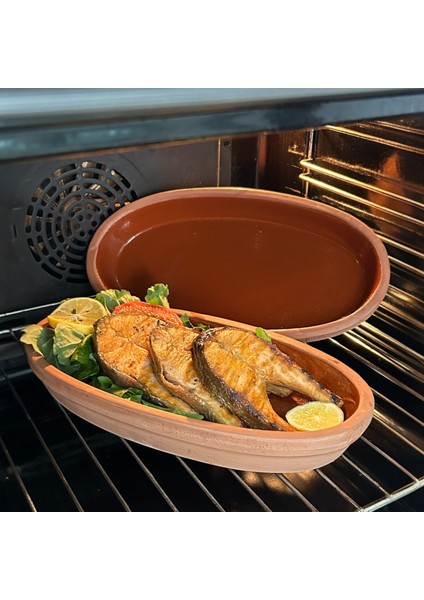 2'li Toprak Sırlı Oval Balık Güveci Pişirme Tavası 30X15X4